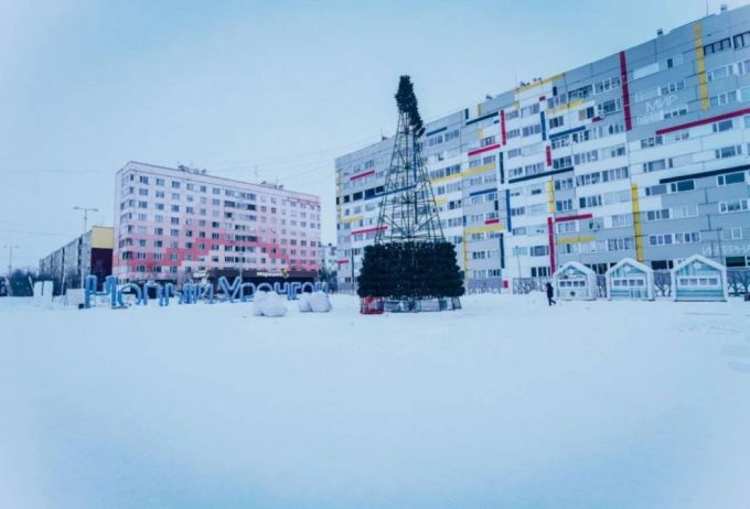 В Новом Уренгое начали ставить новогодние елки