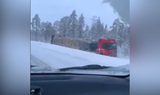 В ЯНАО груженный сеном большегруз съехал в кювет