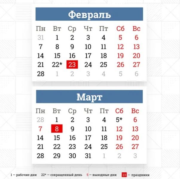 Не запутайтесь в датах: как работаем и отдыхаем в феврале и марте