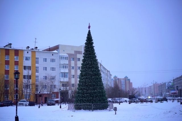 В Новом Уренгое уже установили 15-метровую елку